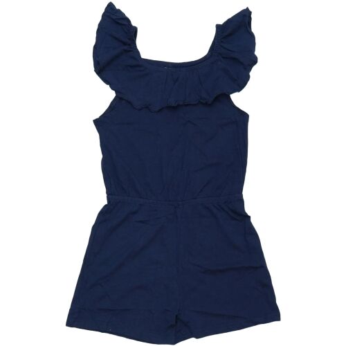 Kiki&Koko lány kék fodros playsuit, 140-es méret, elölnézet fehér háttéren - Gyerek overál
