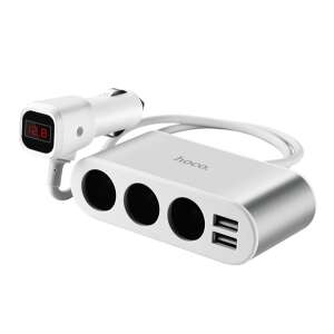 HOCO Z13 szivargyújtó adapter (elosztó) 3 szivartöltő aljzat + 2 USB aljzat 2in1 (100W, 2100mA, LED kijelző) FEHÉR TCL 408, Xiaomi Poco F5 Pro, Gigaset GL390, Honor Pad X9 , TCL 403, Motorola E
