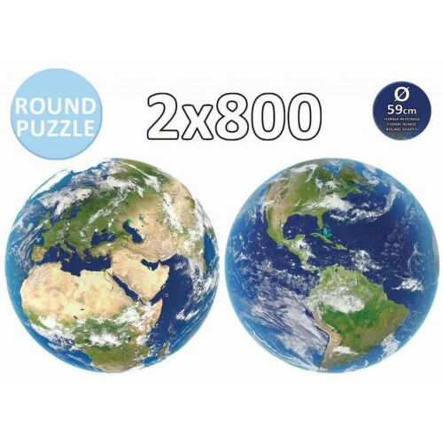 Educa - Puzzle Föld bolygó 2x800 darab, két kerek földgömb puzzle látható, 59 cm átmérővel, kiemelve Európát, Afrikát, Észak- és Dél-Amerikát, családi szórakozásra és oktatási célokra - Educa