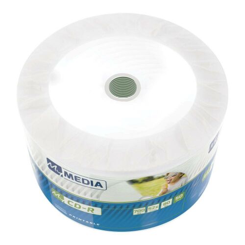 MyMedia by Verbatim CD-R 700MB 50 db-os fehér széles tintasugaras nyomtatható lemezek orsón, ferde nézet - Adattároló