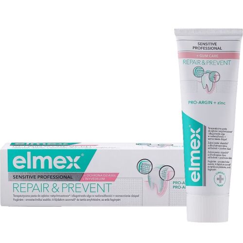 Elmex Sensitive Professional Repair & Prevent fogkrém 75ml pro-argin és cink összetevőkkel érzékeny fogakra és ínyápolásra, a termék dobozával együtt - Fogkrém