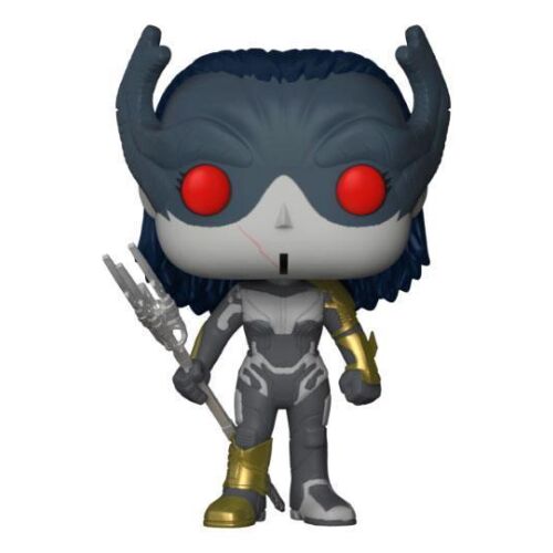 Funko POP Marvel Proxima Midnight 292 figura a Végtelen háborúból, elölnézet, fegyverrel, fehér háttéren - Funko