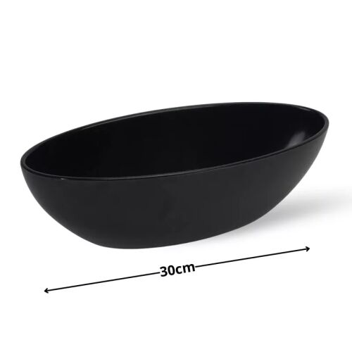 Fekete dekor tál, 30x8.5cm, ovális forma, fehér alapon 30 cm-es mérőjelzéssel - Dekortál
