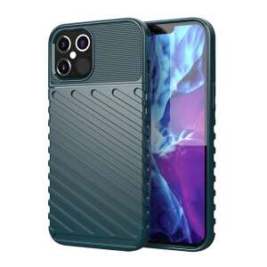 Sötét zöld szilikon telefontok Apple iPhone 12 Pro Max-hoz, csíkos mintával és domborított kialakítással, ütésálló - Apple