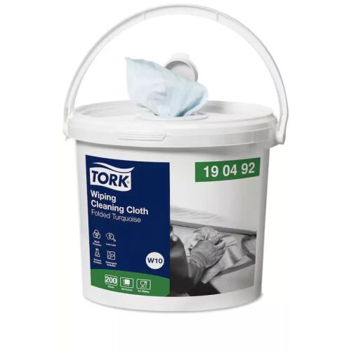Tork W10 Premium törlőkendő, hajtogatott türkiz színű, fehér hordozható vödörben fogantyúval, 60m/tekercs ipari és háztartási használatra - Háztartási törlőkendő