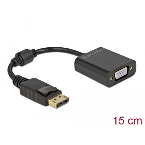 Delock 61006 DisplayPort - VGA átalakító 15 cm kábellel, fekete, monitorok rendszerhez csatlakoztatására - Átalakító