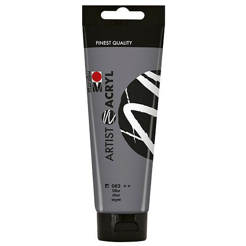 Marabu Artist Acryl ezüst 082, 120 ml-es tubus prémium metál akrilfesték művészeti és hobbi projektekhez, fehér háttérrel - Akrilfesték