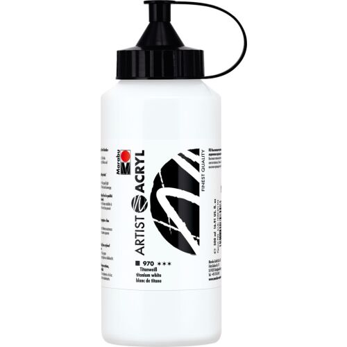 Marabu Artist Acryl titánfehér 970, 500ml flakon, prémium minőségű akrilfesték művészeknek, magas pigmenttartalmú, vízbázisú, fedőfehér festék - Iskolai festék és festőkellék