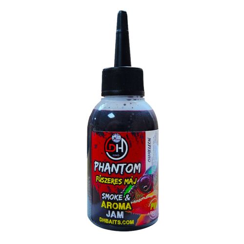 DUNAI HORGÁSZOK SMOKE&AROMA JAM - PHANTOM - FŰSZERES MÁJ, egy folyékony horgász aroma cseppentős flakonban, piros címkével, DHBAITS.COM. - Etetőanyag aroma