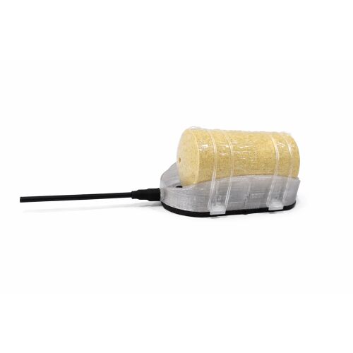 BUSALU ALL IN XXL busázó method kosár CRYSTAL 50gr busa tablettával, ferde nézetben fehér háttéren - Method és feeder kosár