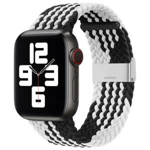 Black and white braided fabric watch band for Apple Watch 7/6/SE/5/4/3/2 (41mm/40mm/38mm) - Smart watch strap