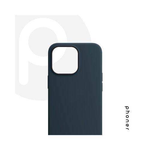 Phoner kék szilikon tok iPhone 14 Pro Max készülékhez, ferde nézetben, fehér háttéren - Phoner