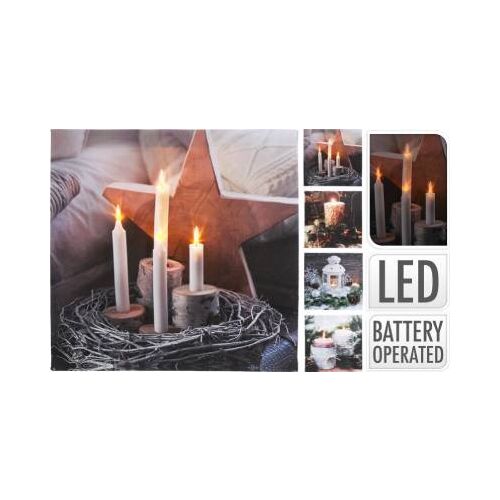 KARÁCSONYI KÉP LED-ES 30X30CM 4FÉLE 1DB, LED-es karácsonyi kép gyertya motívumokkal, elemes működéssel - Dekoráció
