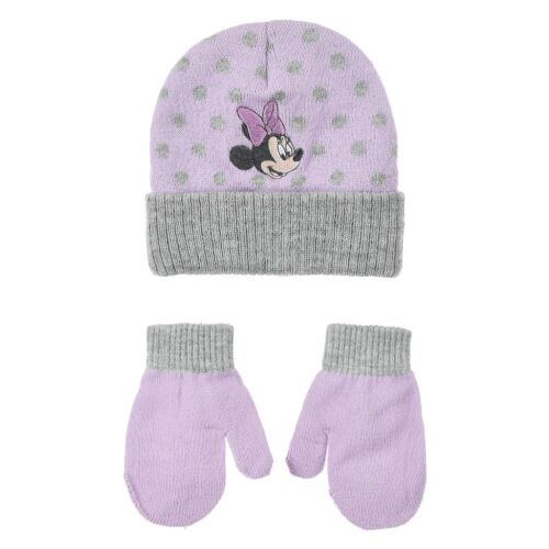 Disney Minnie pöttyös baba sapka és kesztyű szett lila színben, elölnézet - Gyerek sapka