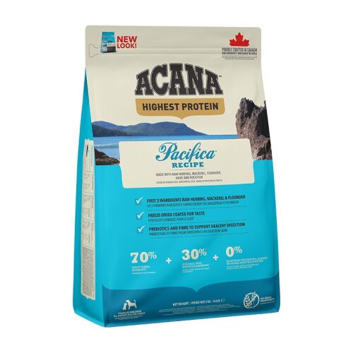 ACANA Pacifica Highest Protein kutyatáp, 2kg-os hal alapú száraz kutyatáp felnőtt kutyáknak, elölnézet - Száraz kutyaeledel