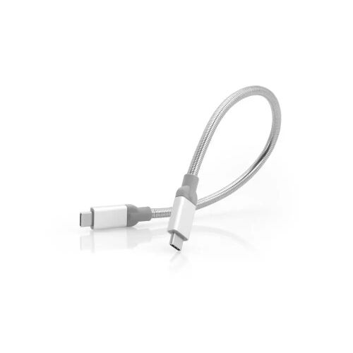 Verbatim USB-C - USB-C 3.1 Gen 2 kábel, 0,3m, ezüst, fém fonott borítással, szögletes nézet mindkét USB-C csatlakozóval fehér háttéren - USB kábel