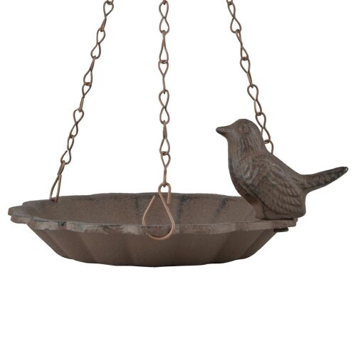 Esschert Design függő öntöttvas madáritató vagy etető madárfigurával, 32x16 cm, kerti dekoráció - Madárfürdető