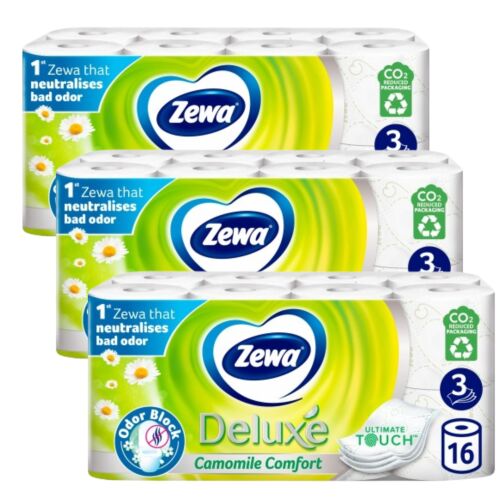 Zewa Deluxe Camomile Comfort 3-lagiges Toilettenpapier, 3 Packungen mit 16 Rollen