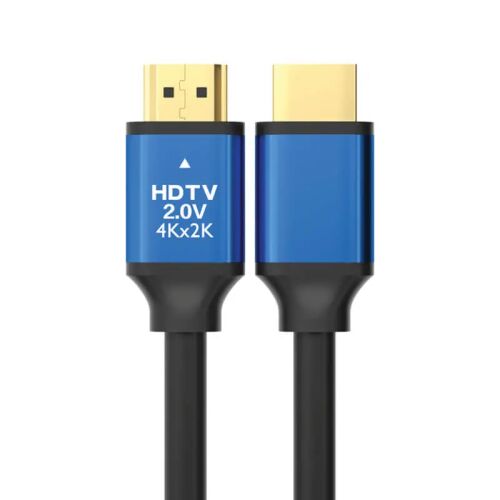 Két MOYE CONNECT HDMI 2.0 4K kábel csatlakozó, kék ház, aranyozott dugók, 2m hosszúság, termék nézet - HDMI kábel
