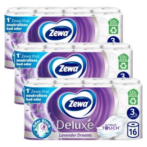 Zewa Deluxe Lavender Dreams Toilettenpapier 3-lagig, 3 Packungen mit 16 Rollen - Papierprodukte für den Haushalt