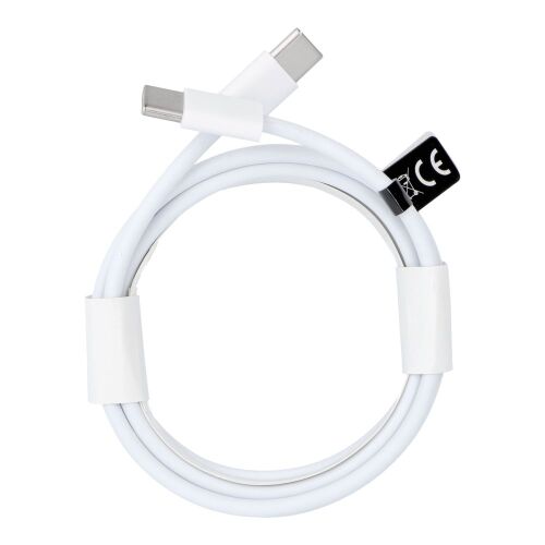 Fehér USB C-ről USB C-re kábel, 2 méter hosszú, Power Delivery 30W és USB 3.0 adatátviteli képességekkel, HD26 BOX modell, feltekerve, sima fehér háttéren, mindkét Type C csatlakozóval. - USB kábel