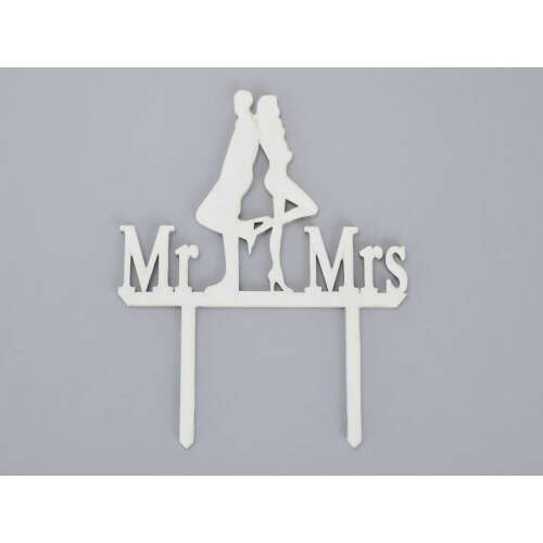 Strom - dekorácia na tortu Mr&Mrs skutočná biela