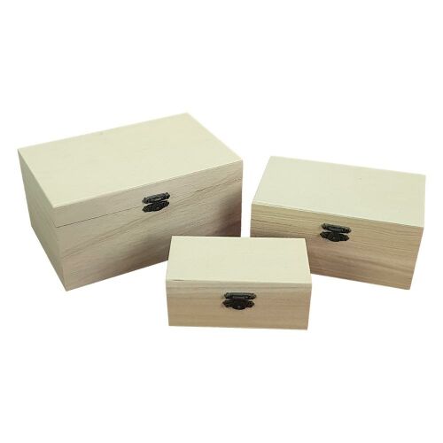 Natúr láda 3db-os, Set de trei cutii de depozitare din lemn natural cu cleme metalice