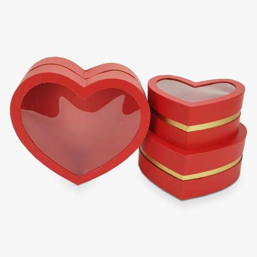 Cutie de aur inimă roșu 3dpcs / set