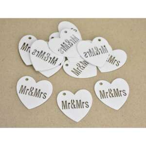 12 darabos fehér fa szív alakú Mr & Mrs esküvői dekoráció - Fa felirat & dekorációs elem