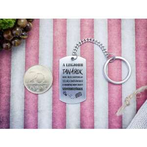 Acél kulcstartó "A legjobb tanárok azok, akik inspirálni tudják a tanítványaikat a tananyag iránt érzett szenvedélyükkel" felirattal - Ajándék kulcstartó