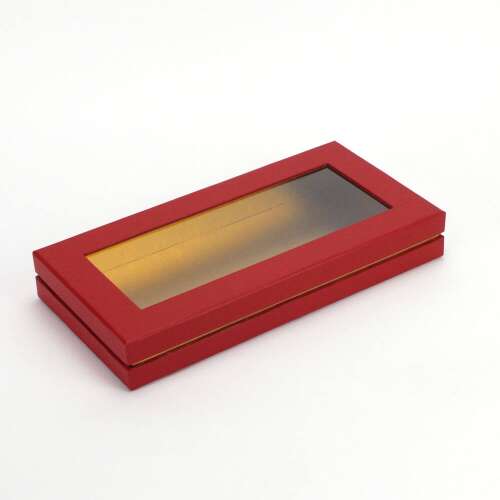 Plochá tehlová papierová škatuľa so zlatým interiérom červená