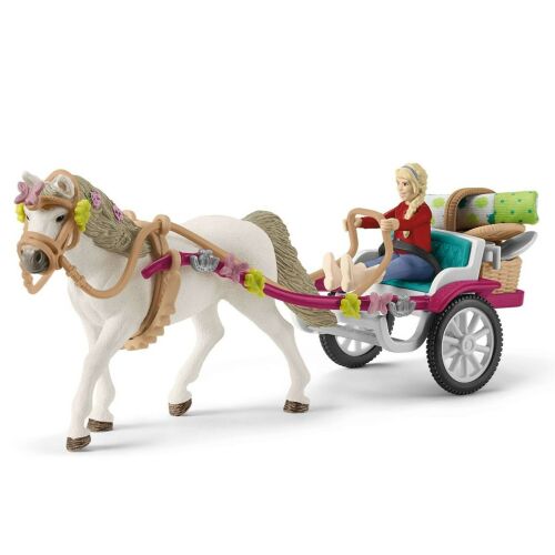 Schleich Horse Club Connemara Pony Carriage Toy Set with Horse, Girl, and Accessories