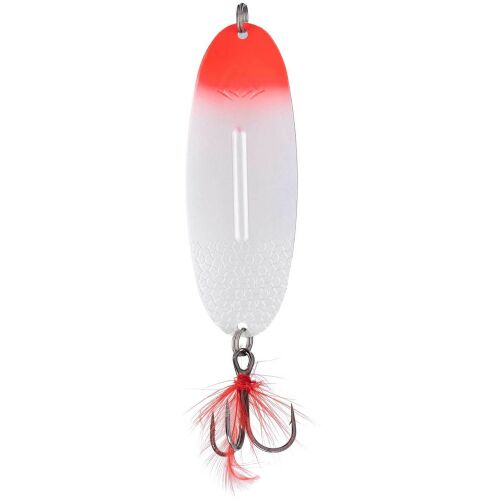 Mikado Shallow Monster Spoon 13cm - Red Head, piros-fehér horgászkanál hármas horoggal és bojttal - Körforgó és támolygó villantó