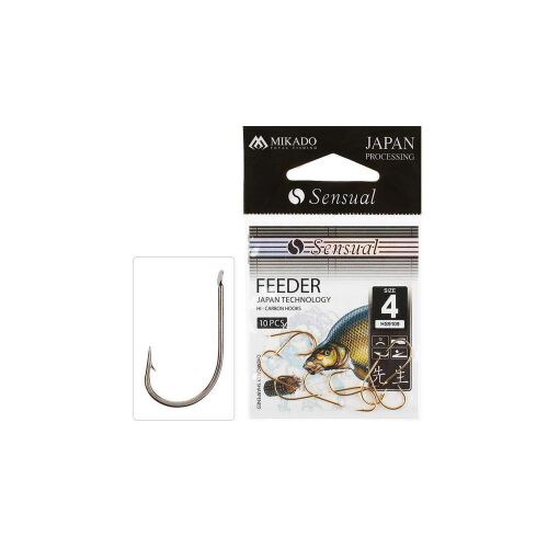 Mikado Sensual Feeder 8 horgászhorgok, 10 darabos kiszerelés, Fekete Nikkel szín, termékcsomagolással. - Feeder és pontyozó horog