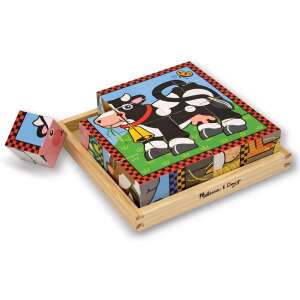 Melissa & Doug 16-teiliges Bauernhof-Tier-Holzklotzpuzzle, 6 verschiedene Bauernhoftiere zum Bauen - Melissa & Doug
