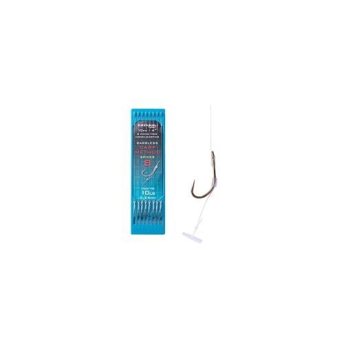 Drennan 4 hüvelykes Carp Method Pushstops előkötött horog, 16-os méret, csomagolással és egy bemutatott horoggal. Ideális ponty- és feeder horgászathoz különböző csalikkal, mint hús, pellet vagy kukorica. - Előkötött horog