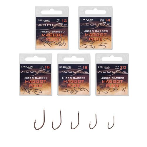 Drennan Acolyte Maggot Plus mikroszakállas horgok különböző méretekben 12-20, egyedi horgokkal és kiskereskedelmi csomagolással finomszerelékes és feeder horgászathoz - Horgász horog