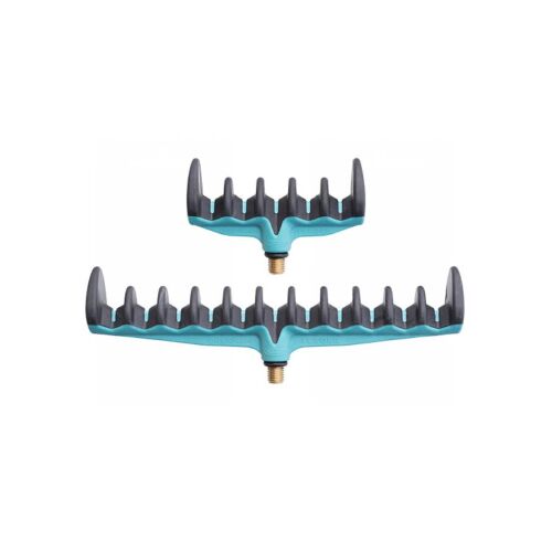 Drennan Match Feeder Rest bottartó fej 20 cm, két feeder bottartó szett, horgászbot tartó, kék és fekete horgász felszerelés fehér háttéren - Bottartó fej
