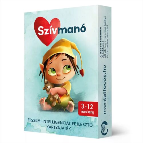 Mental Focus Szívmanó érzelmi intelligenciát fejlesztő kártyajáték gyerekeknek 3-12 éves korig, aranyos manó illusztrációval, mely tartalmazza a játékfüzetet és 60 korong alakú kártyát - Kártyajáték