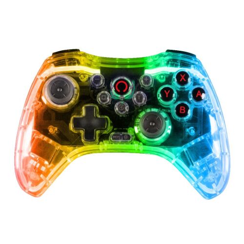 KONIX CRYSTAL VEZETÉK NÉLKÜLI GAMEPAD TRANSPARENT, többszínű PC és Nintendo Switch kompatibilis játékvezérlő analóg joystickokkal és átlátszó házzal - Kontroller