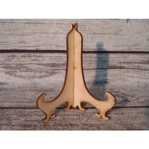 Fa tányértartó állvány, díszes, tányérok kiállításához, Natúr fa