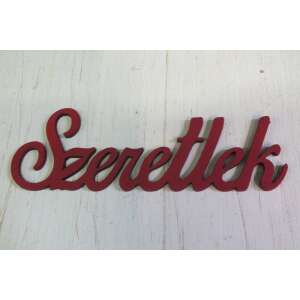 Meggypiros fa tábla "Szeretlek" felirattal íves betűkkel - Fa felirat & dekorációs elem