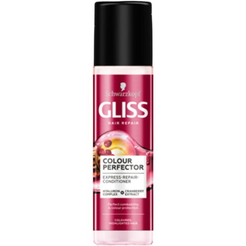 Gliss Colour Perfector Express balzsam festett és melírozott hajra, 200ml flakon vörösáfonya és hyaluron komplexszel - Hajbalzsam és Sampon