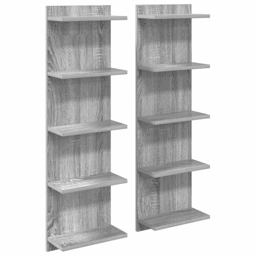 vidaXL Falpolc 2 db Szürke Sonoma 30 x 15 x 100 cm Szerelt Fa, két modern fali polc szürke sonoma felülettel, ferde nézet - Irodaszer és írószer