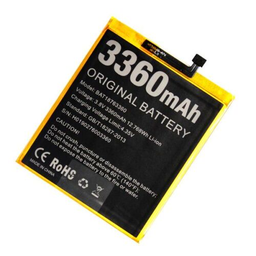 BAT18763360 3360mAh Li-ion mobiltelefon csere akkumulátor specifikációkkal és biztonsági figyelmeztetésekkel fehér háttéren - Mobiltelefon akkumulátor