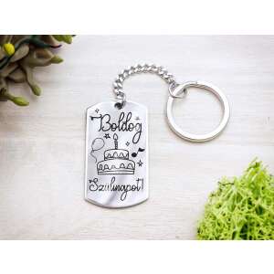 Boldog szülinapot! acél kulcstartó torta mintával - Ajándék kulcstartó