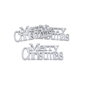 Decoratiuni Craciun "Merry Christmas" din lemn, albe, 14cm, 3 buc/pachet