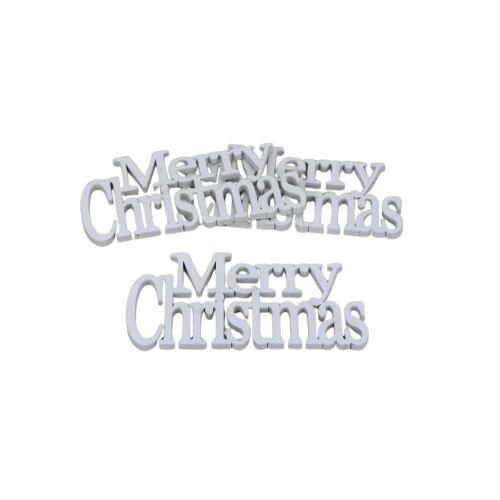 Fehér fa 'Merry Christmas' felirat koszorúhoz, 14cm, 3 darab