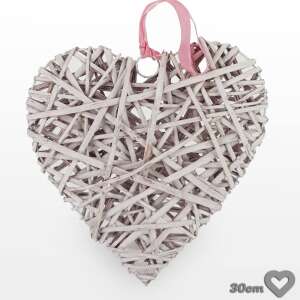 Vessző szív fém vázon pasztell rózsaszín 30cm