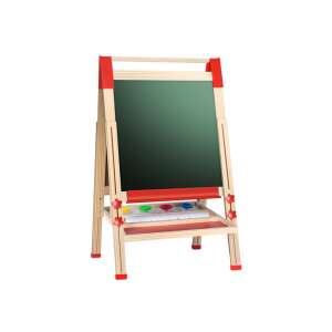 Timeless Tools double-sided wooden easel with chalkboard and whiteboard, adjustable height, red and natural wood finish - Timeless Tools